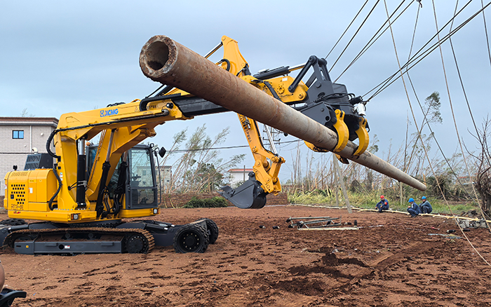 “摩羯”来袭，，，威尼斯9499开挖立杆一体机跑赢时间助力抗灾复电抢修
